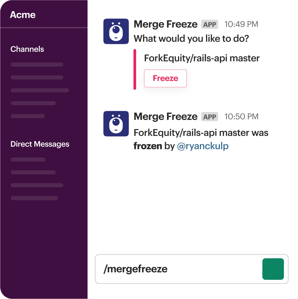 Slack code freeze app integration