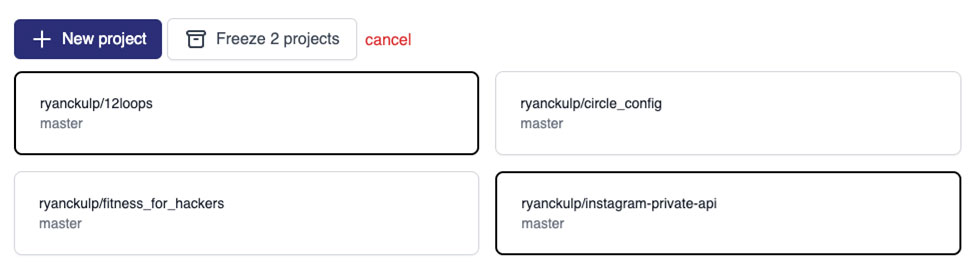 Merge Freeze select multiple projects to freeze at once