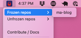 Merge Freeze Mac menu plugin frozen repos